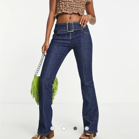 Topshop Y2K buckle flare jeans in indigo, size 30” waist - Picture 2 of 11